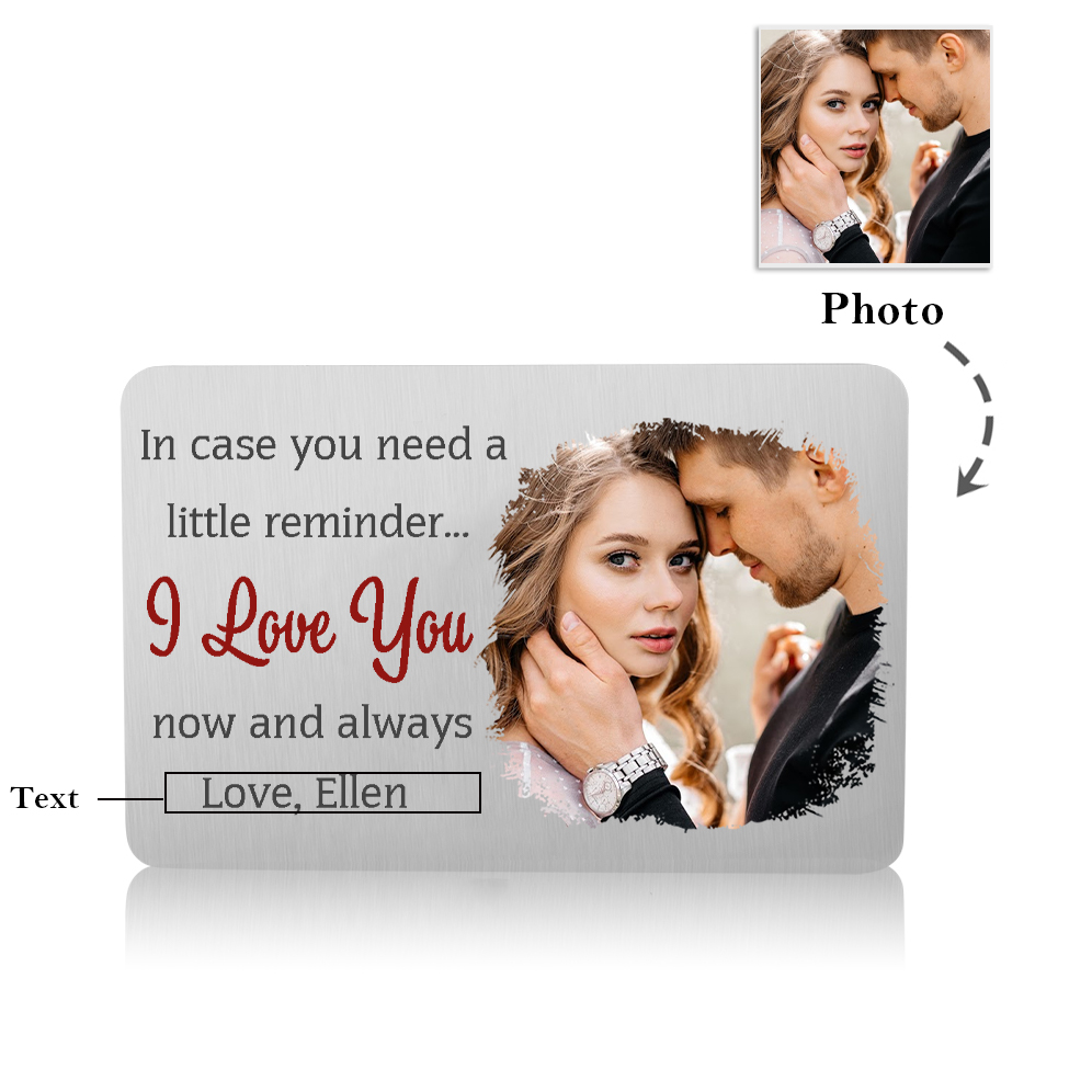 Personalised Couple Photo Alloy Wallet Card Custom with Text Romantic Gift for Loved Ones