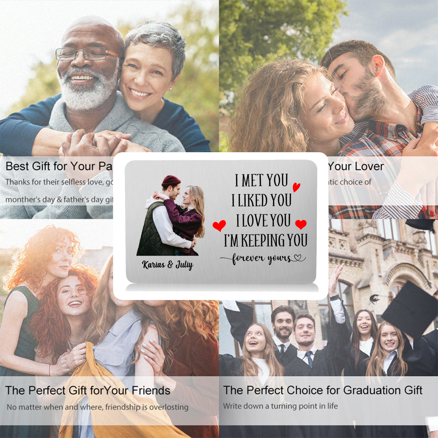 Couple Wallet Card Custom Photo Personalised with 2 Names Wallet Insert Card-Jessemade AU