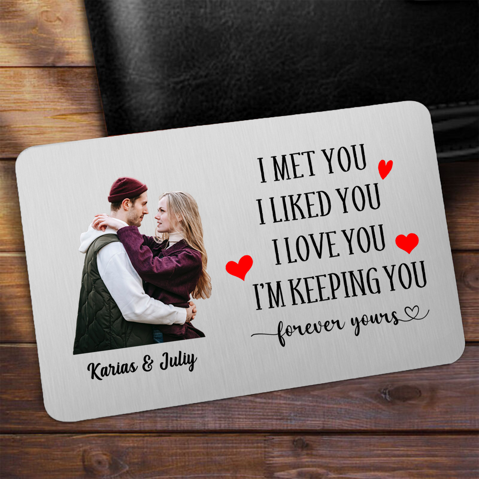 Couple Wallet Card Custom Photo Personalised with 2 Names Wallet Insert Card