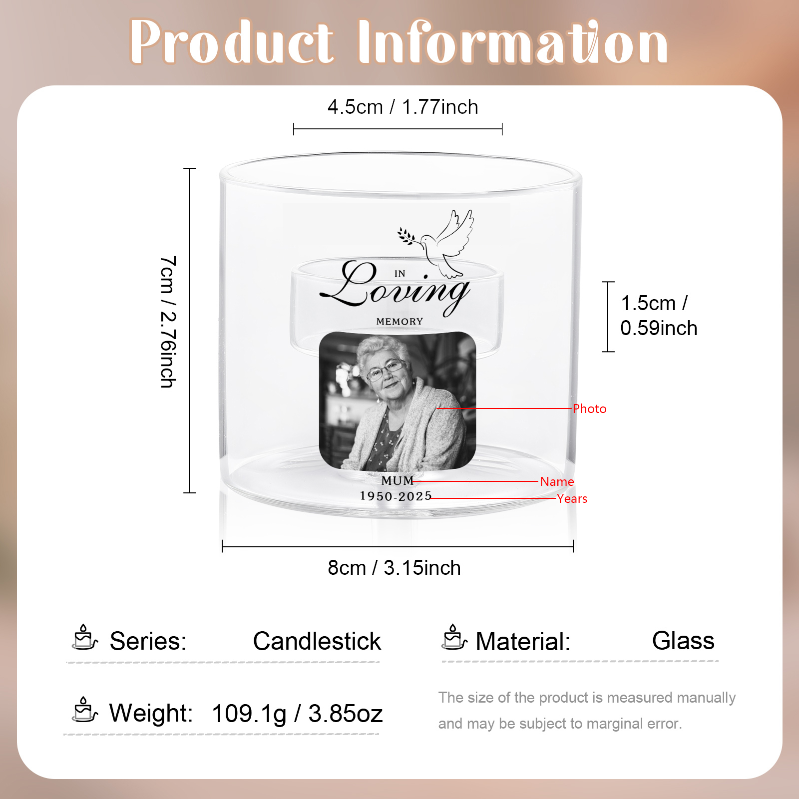 Personalised Glass Memorial Photo Tealight Holder