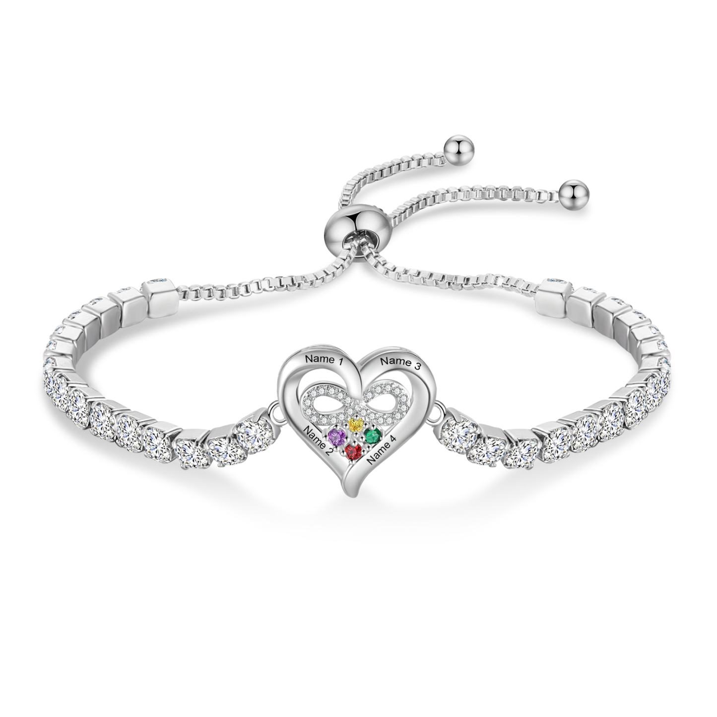Personalised Birthstone Heart Tennis Infinity Loop Bracelet