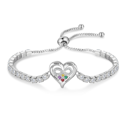 Personalised Birthstone Heart Tennis Infinity Loop Bracelet
