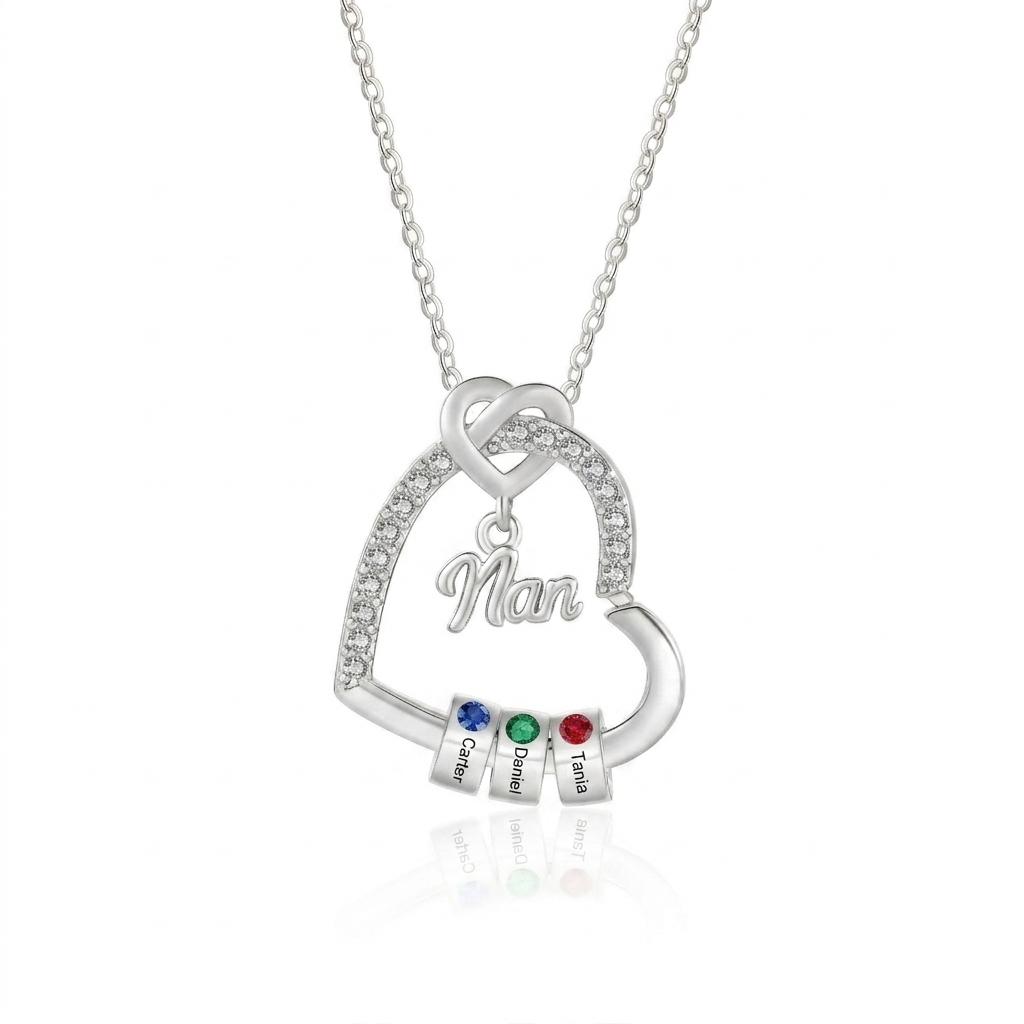 Personalised Birthstone Heart Necklace Customisable with 1-5 Names Gift for Nan Nana | Jessemade