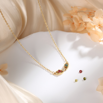 Personalised 2-5 Birthstones Gold Chain Necklace for Women