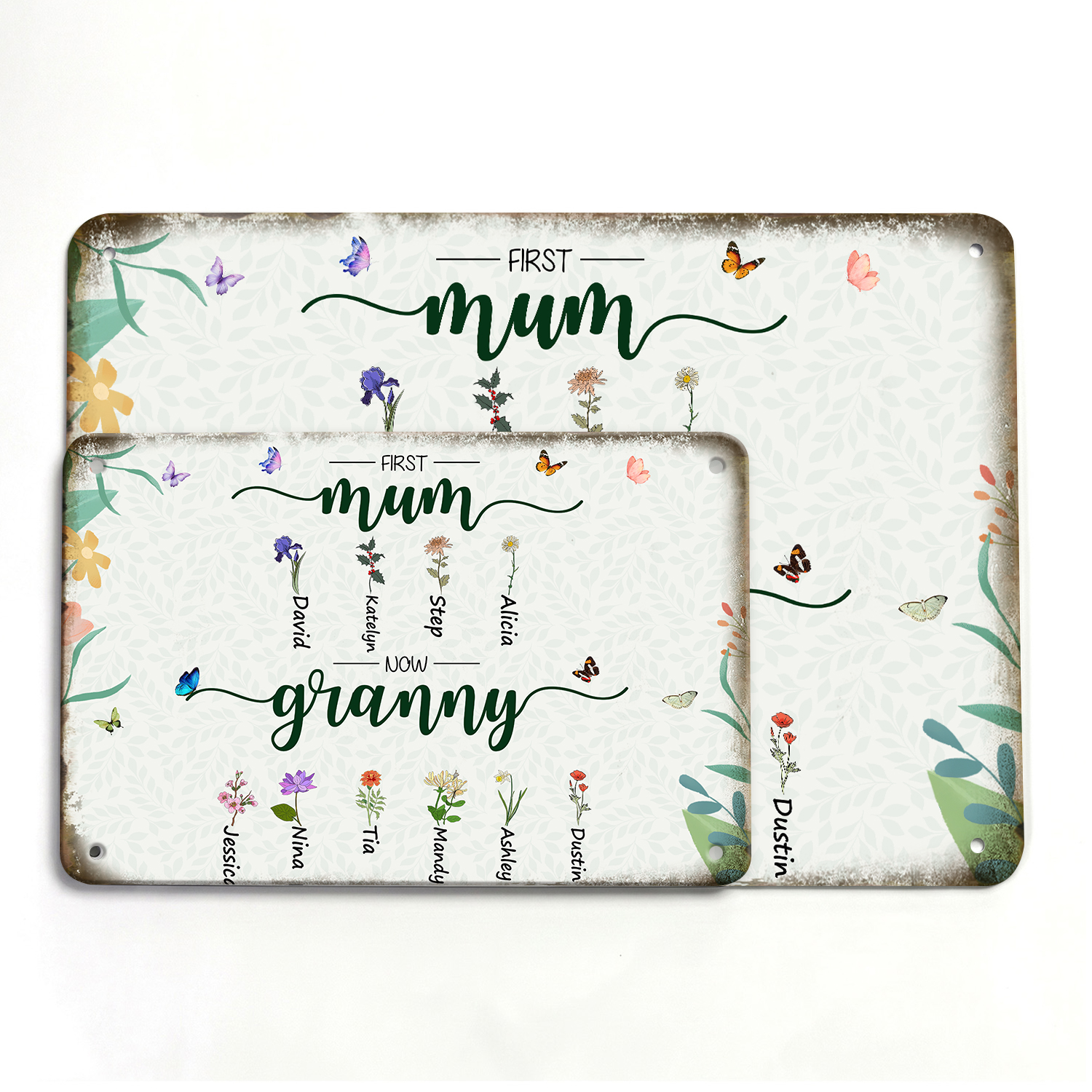 Personalised Floral Metal Garden Sign, First Mum Now Grandma Metal Plaque