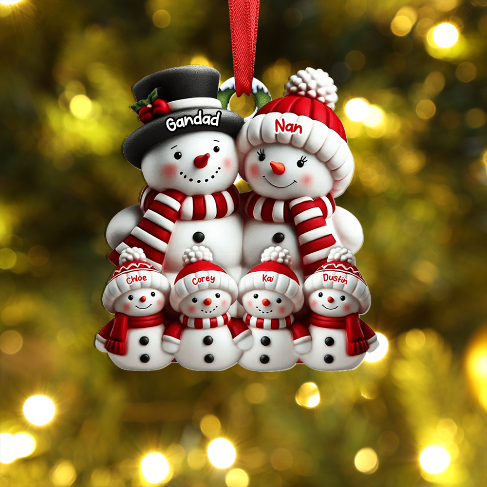 Christmas Tree Decoration - Personalised Family Snowmen with Names