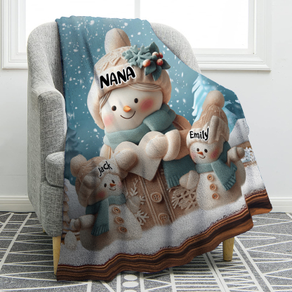Personalised Snowman Family Blanket with Custom 3 Names Cozy Gift for Family-Jessemade AU