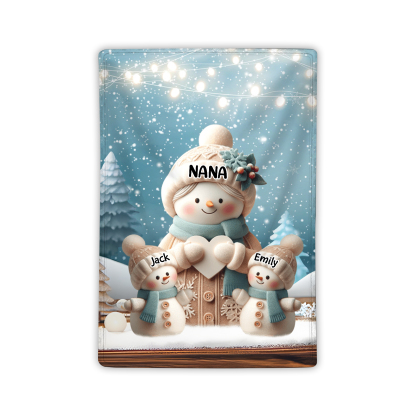Personalised Snowman Family Blanket with Custom 3 Names Cozy Gift for Family-Jessemade AU