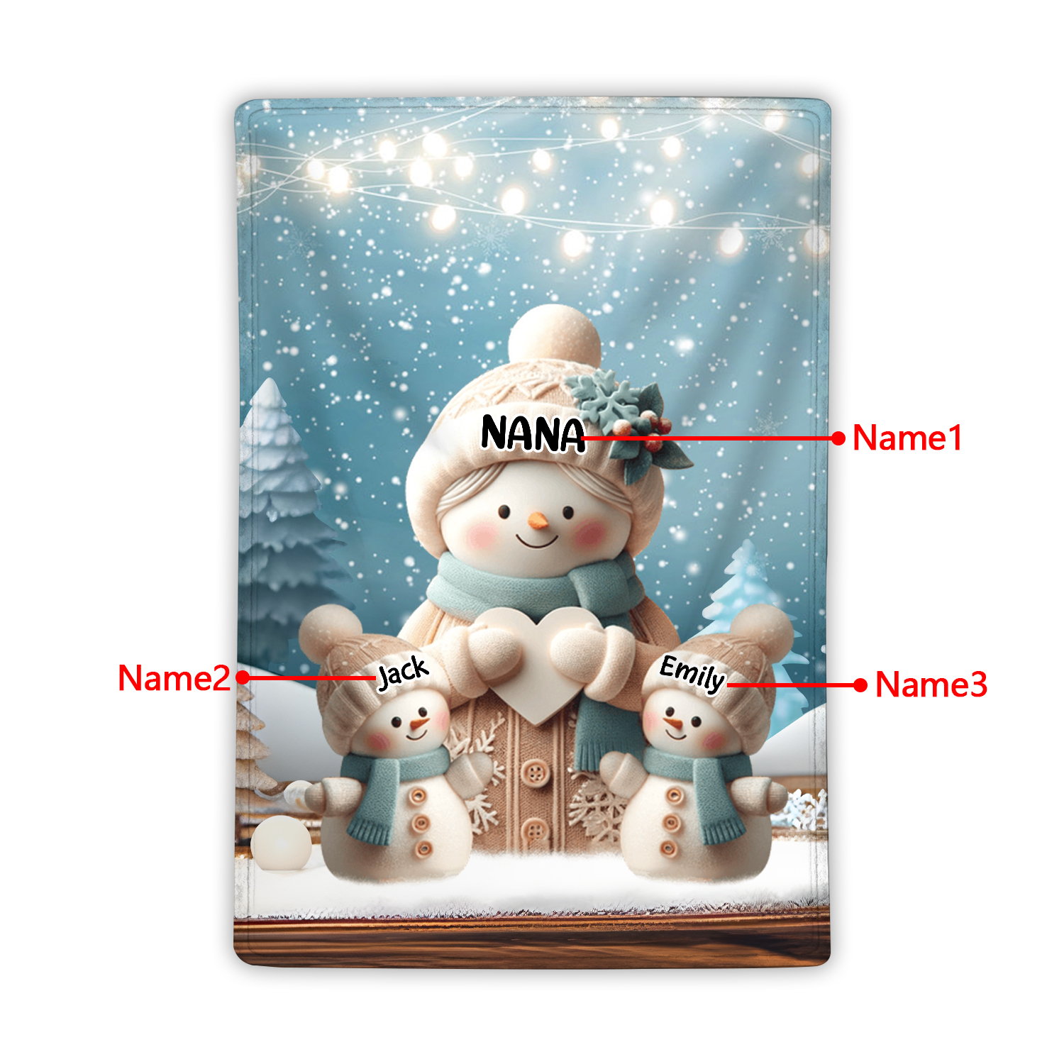 Personalised Snowman Family Blanket with Custom 3 Names Cozy Gift for Family
