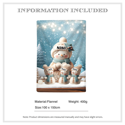 Personalised Snowman Family Blanket with Custom 4 Names Cozy Gift for Family-Jessemade AU