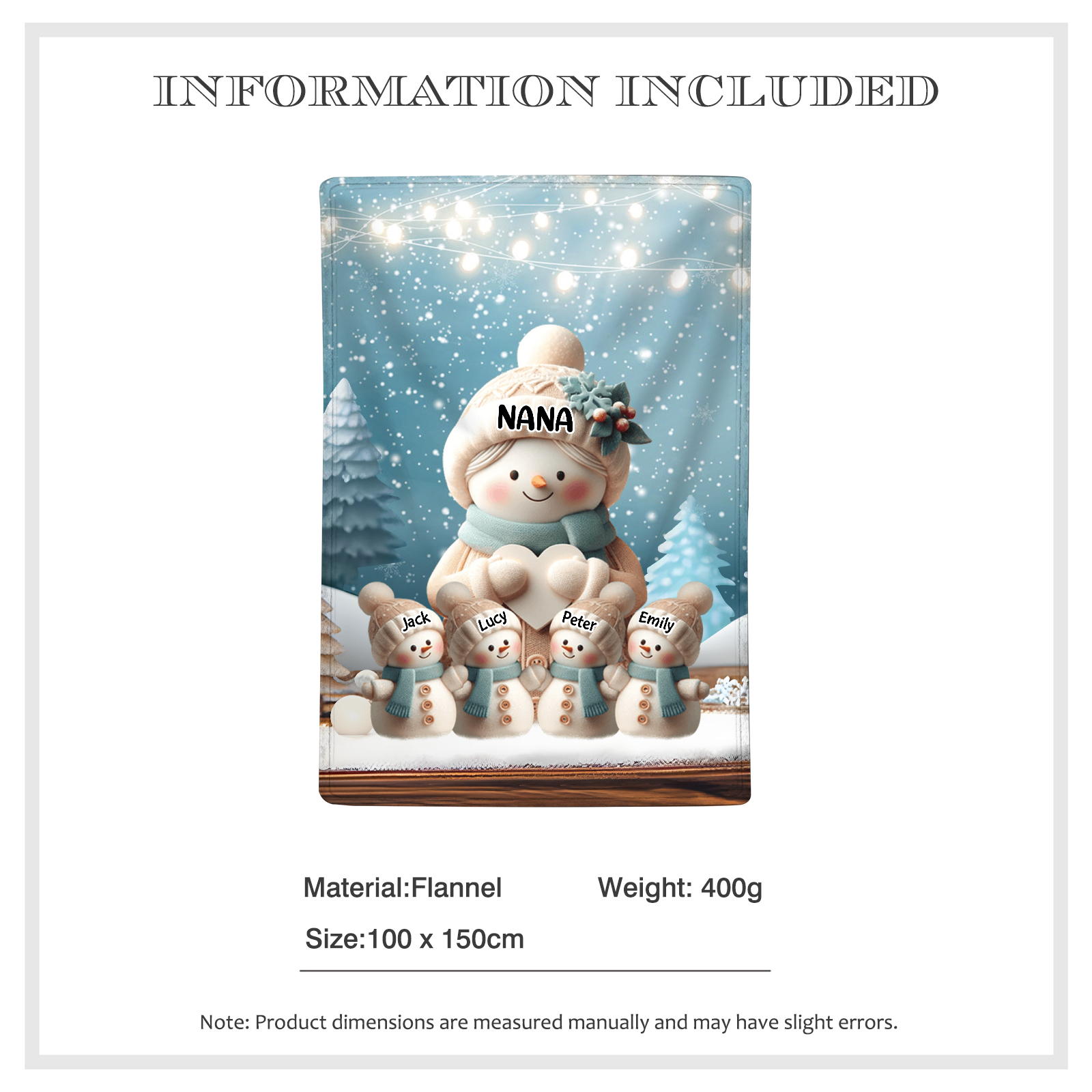 Personalised Snowman Family Blanket with Custom 5 Names Cozy Gift for Family-Jessemade AU