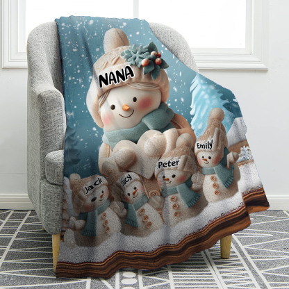 Personalised Snowman Family Blanket with Custom 5 Names Cozy Gift for Family-Jessemade AU