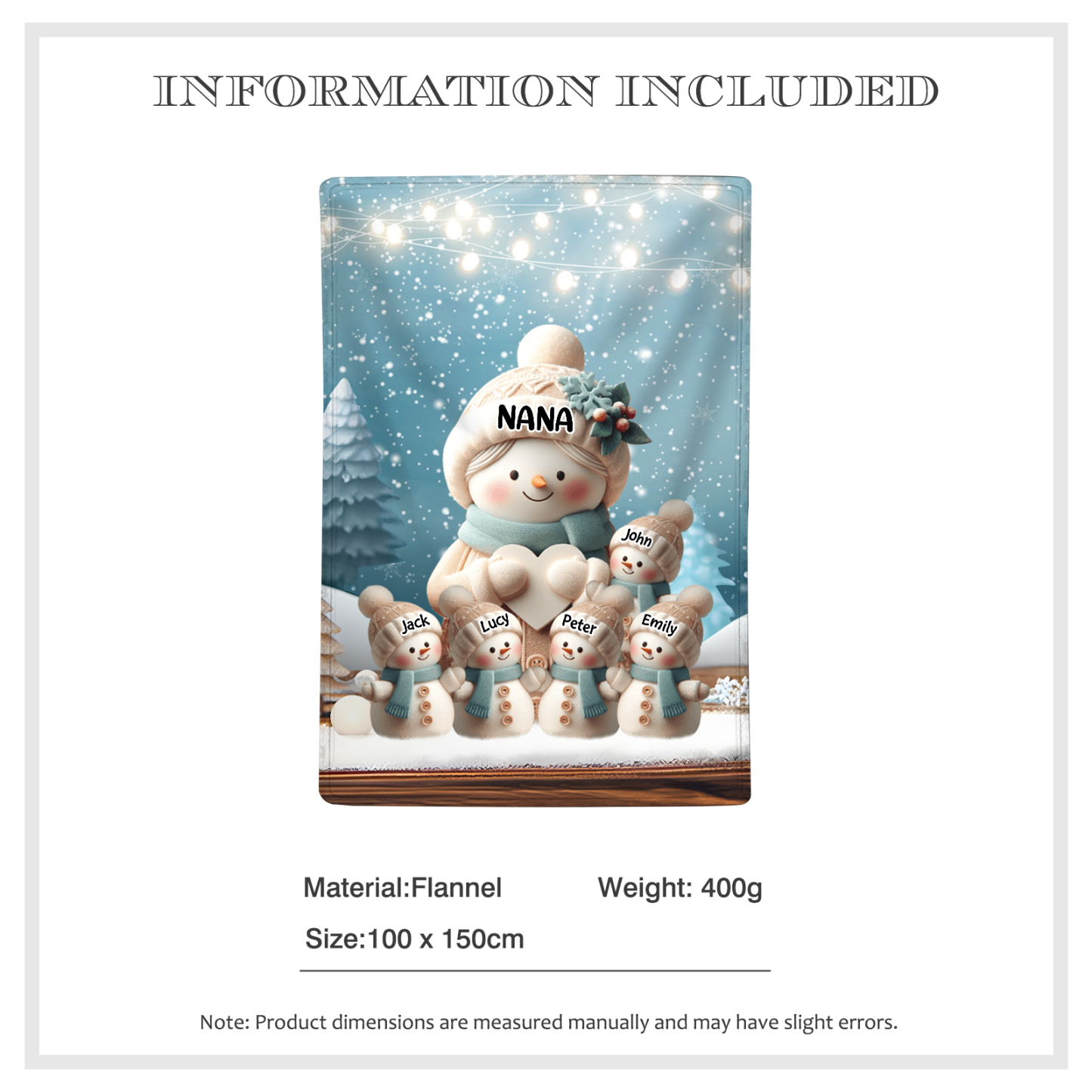Personalised Snowman Family Blanket with Custom 6 Names Cozy Gift for Family-Jessemade AU
