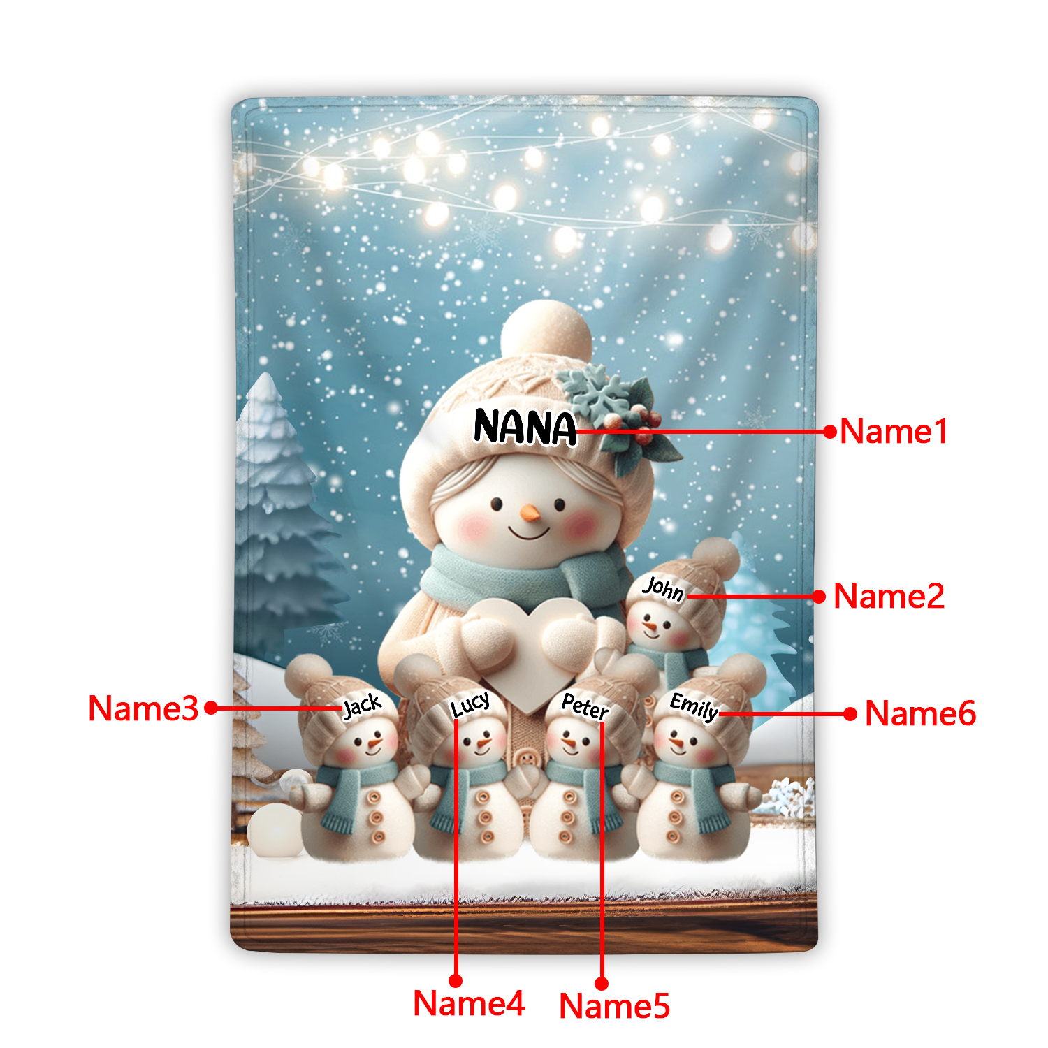 Personalised Snowman Family Blanket with Custom 6 Names Cozy Gift for Family-Jessemade AU