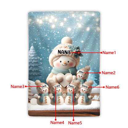 Personalised Snowman Family Blanket with Custom 6 Names Cozy Gift for Family-Jessemade AU