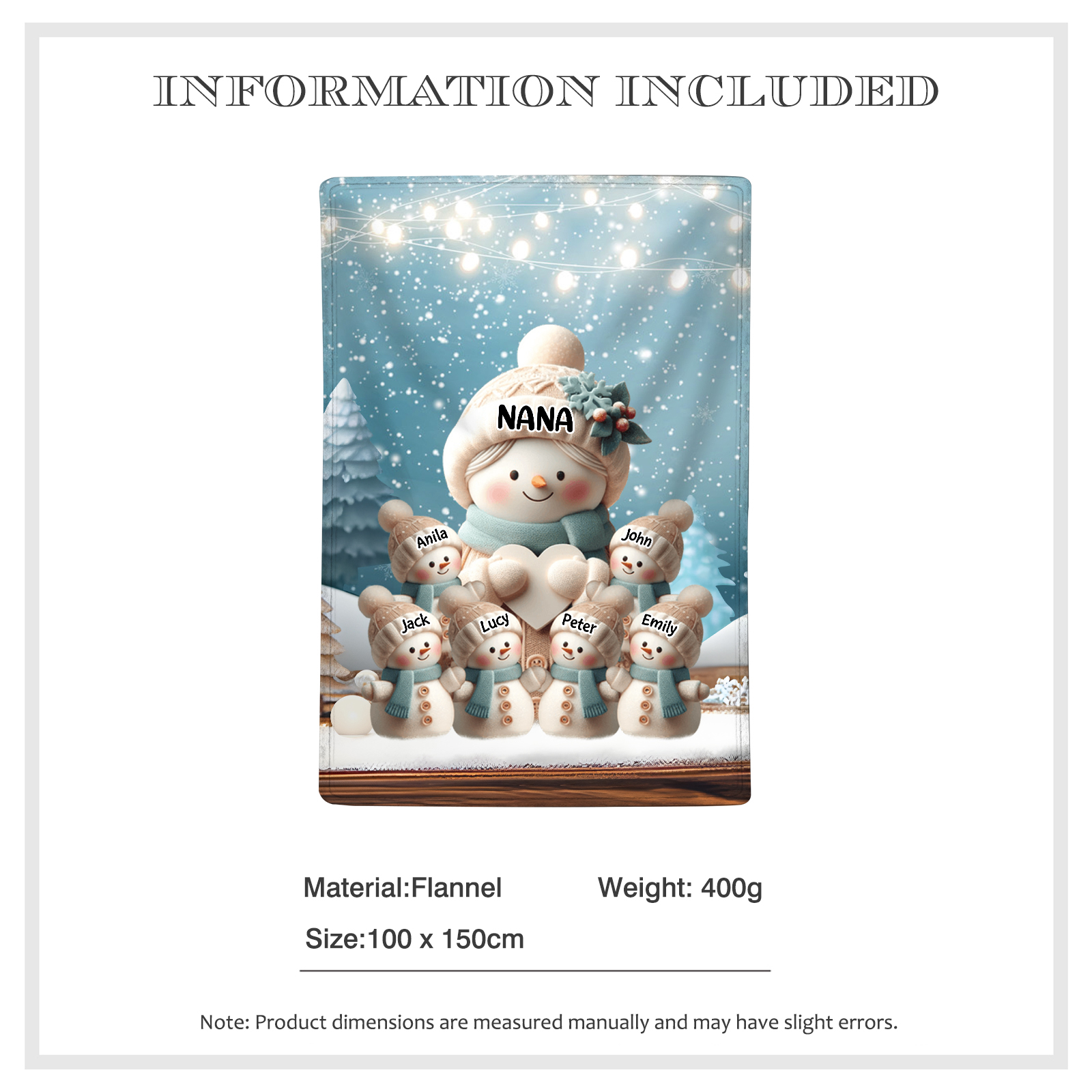 Personalised Snowman Family Blanket with Custom 7 Names Cozy Gift for Family-Jessemade AU