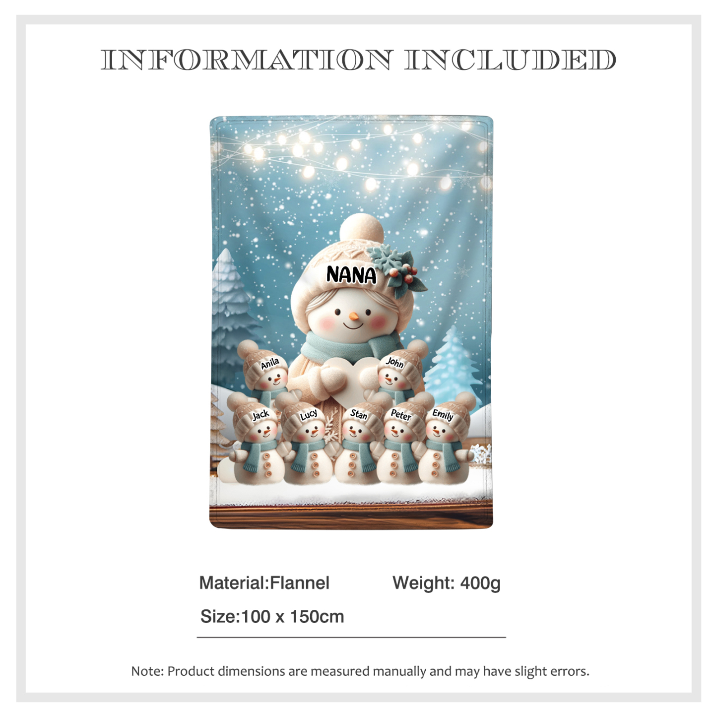 Personalised Snowman Family Blanket with Custom 8 Names Cozy Gift for Family-Jessemade AU