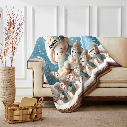 Personalised Snowman Family Blanket with Custom 8 Names Cozy Gift for Family-Jessemade AU