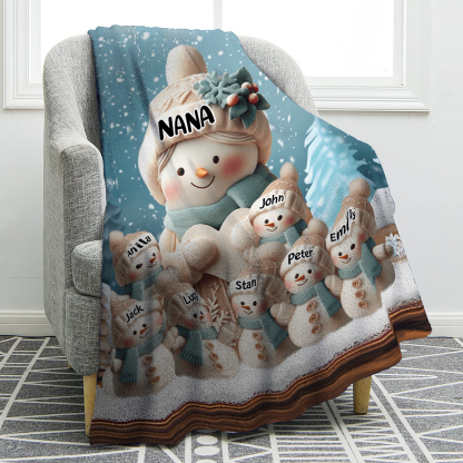 Personalised Snowman Family Blanket with Custom 8 Names Cozy Gift for Family-Jessemade AU