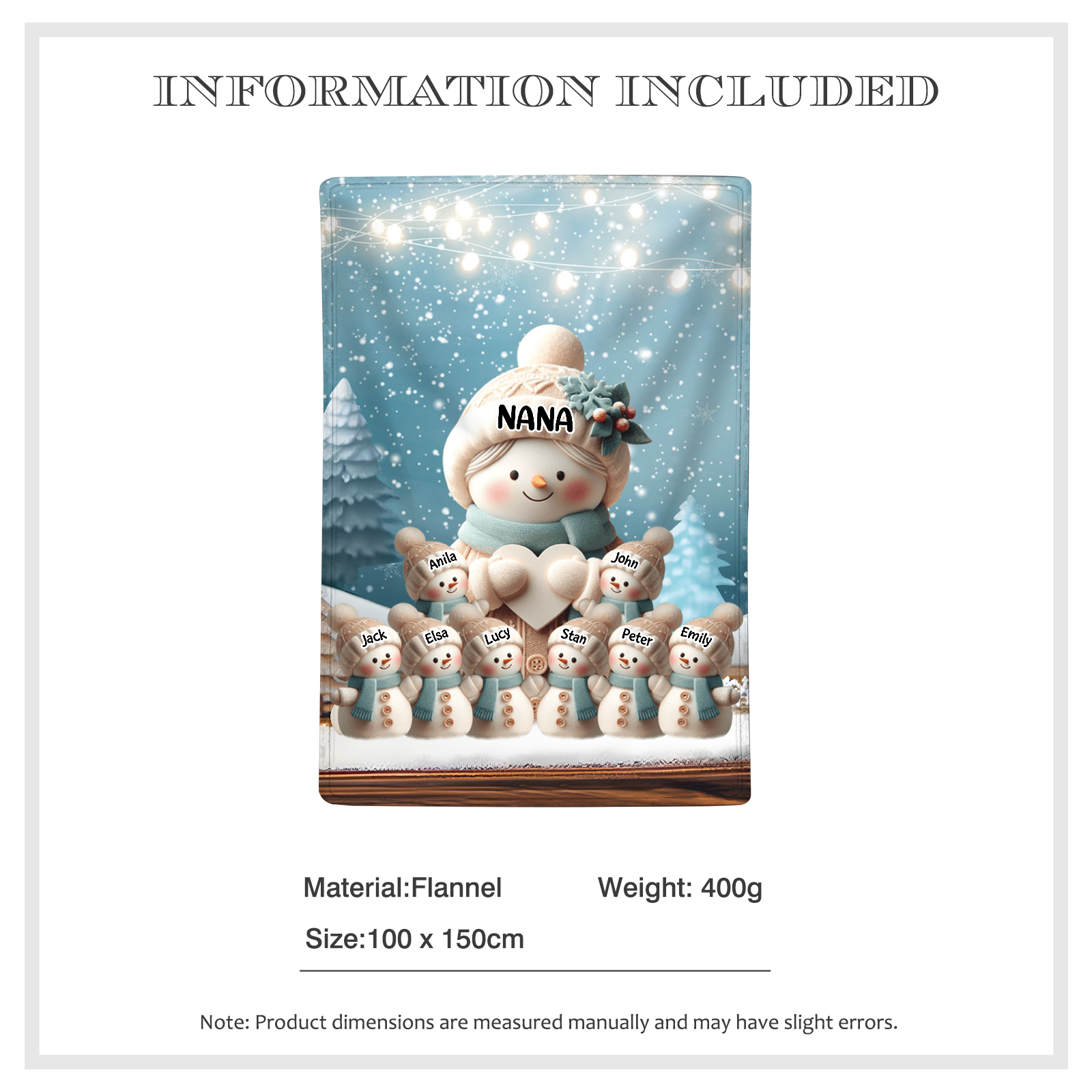 Personalised Snowman Family Blanket with Custom 9 Names Cozy Gift for Family-Jessemade AU