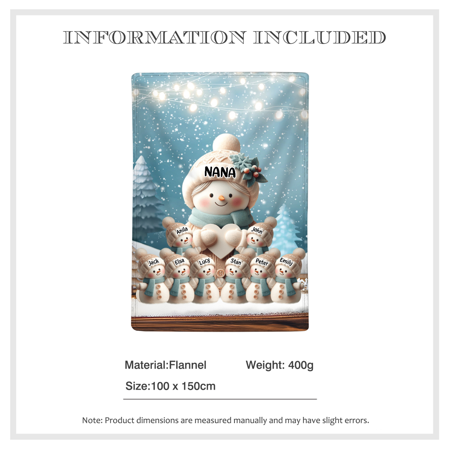 Personalised Snowman Family Blanket with Custom 9 Names Cozy Gift for Family-Jessemade AU