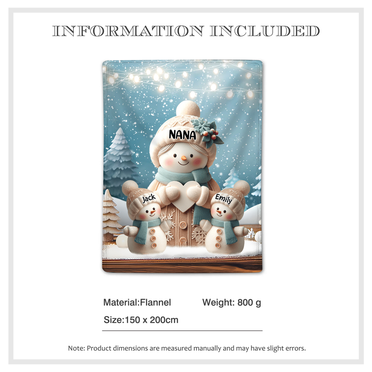 Personalised Snowman Family Blanket with Custom 3 Names Cozy Gift for Family-Jessemade AU