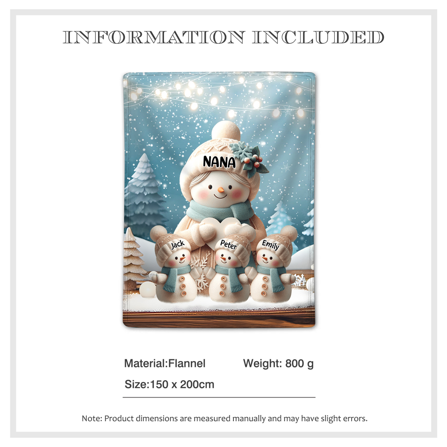 Personalised Snowman Family Blanket with Custom 4 Names Cozy Gift for Family-Jessemade AU