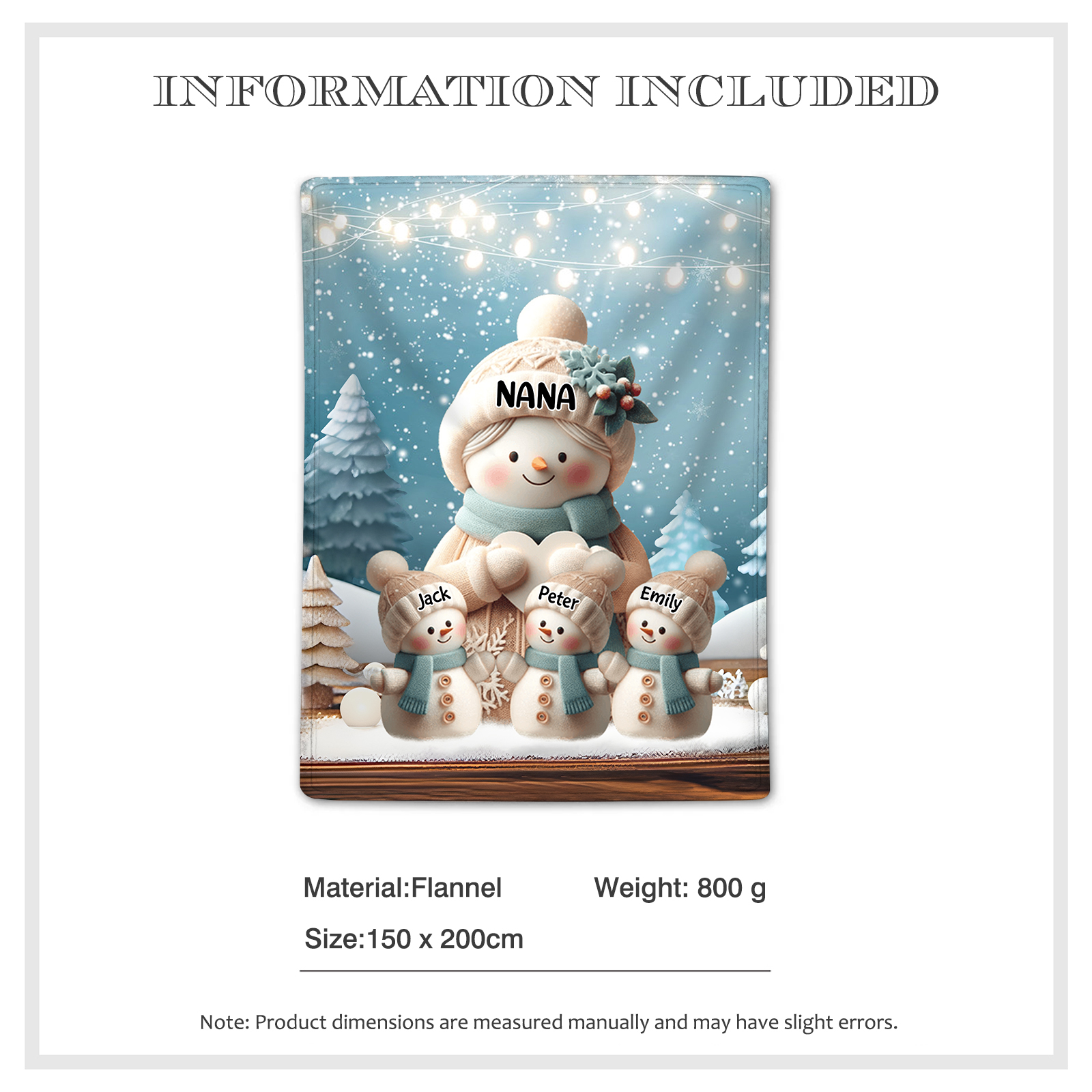Personalised Snowman Family Blanket with Custom 4 Names Cozy Gift for Family-Jessemade AU