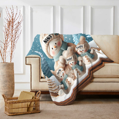 Personalised Snowman Family Blanket with Custom 4 Names Cozy Gift for Family-Jessemade AU