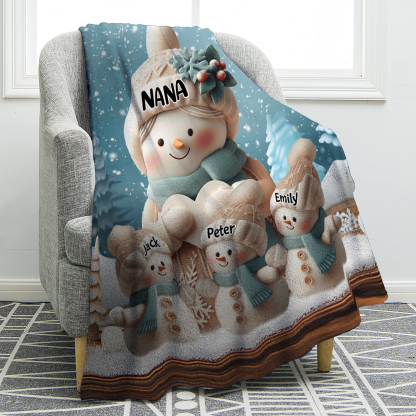 Personalised Snowman Family Blanket with Custom 4 Names Cozy Gift for Family-Jessemade AU