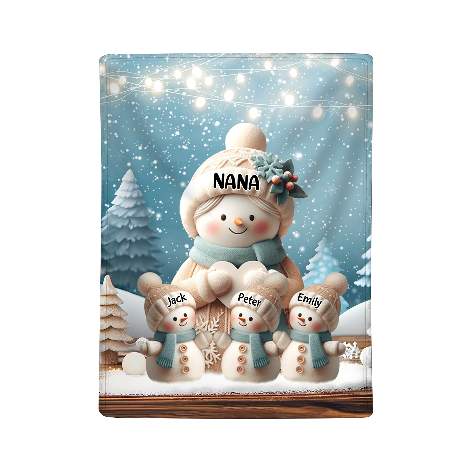 Personalised Snowman Family Blanket with Custom 4 Names Cozy Gift for Family-Jessemade AU