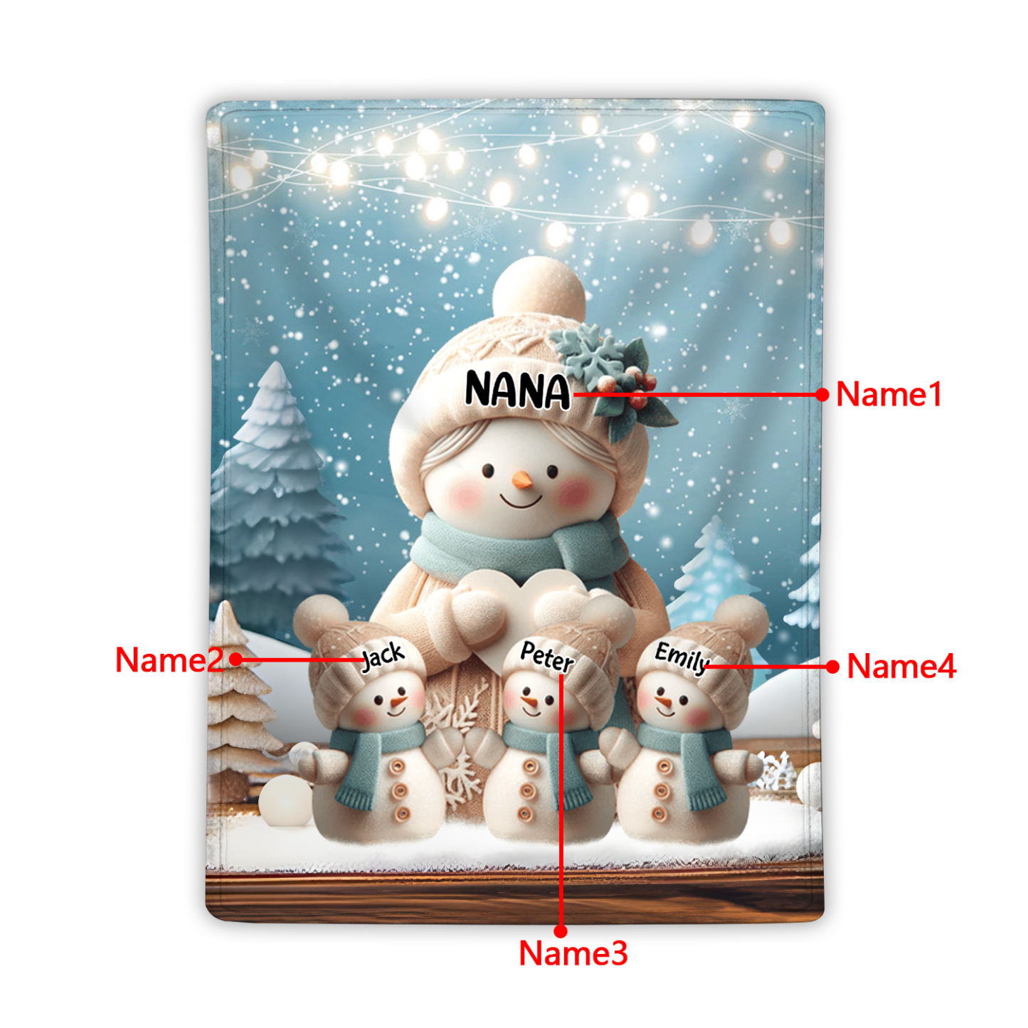 Personalised Snowman Family Blanket with Custom 4 Names Cozy Gift for Family-Jessemade AU