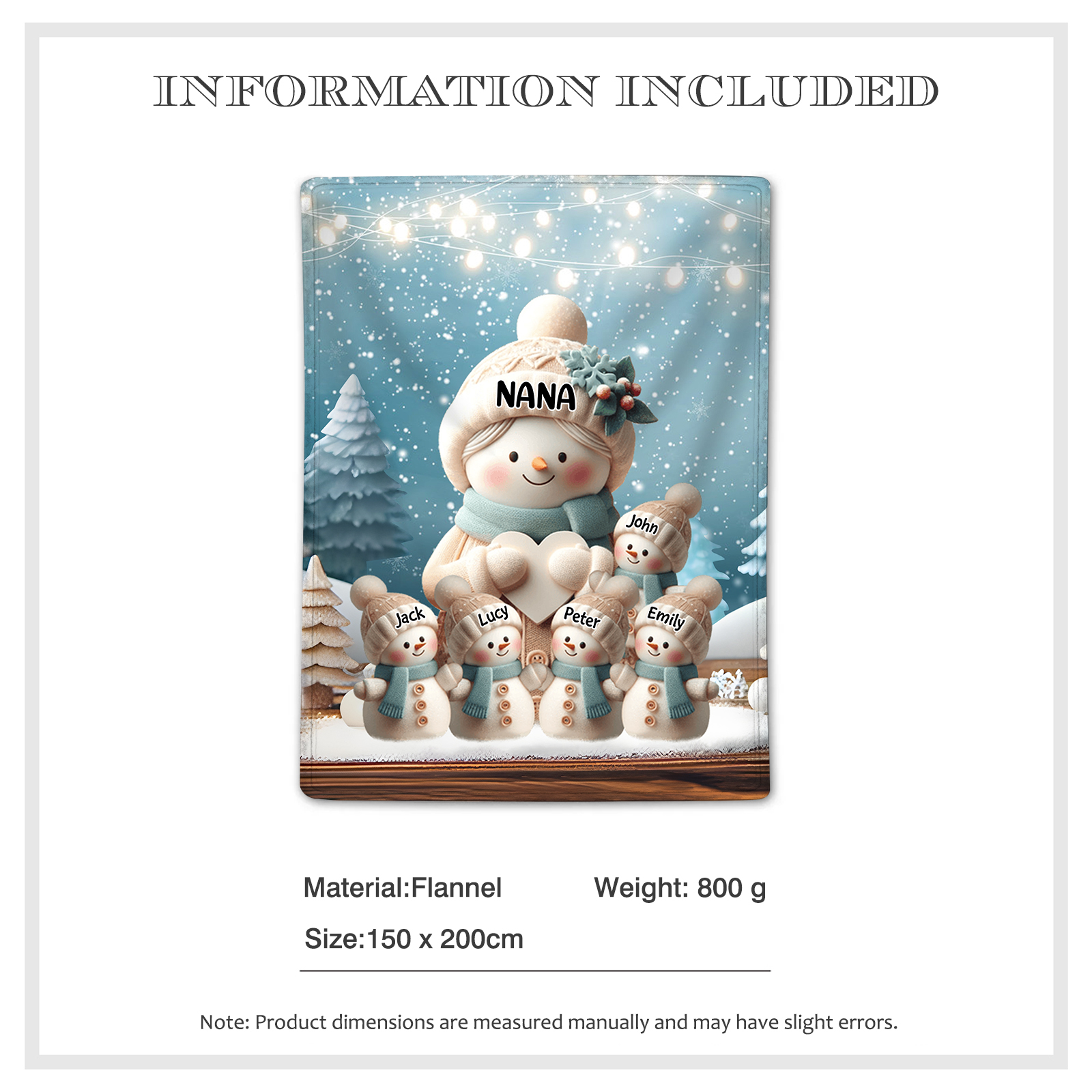 Personalised Snowman Family Blanket with Custom 6 Names Cozy Gift for Family-Jessemade AU
