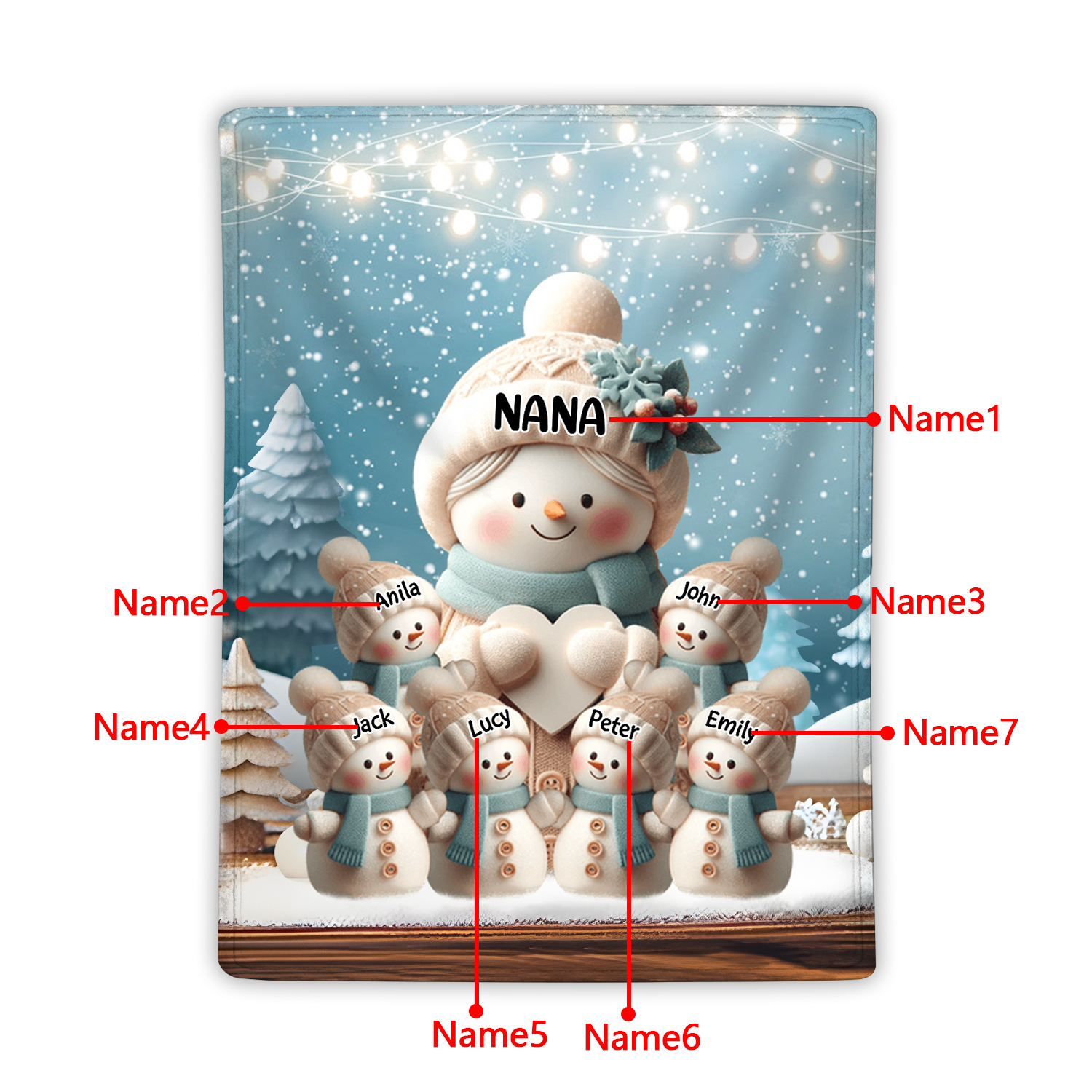 Personalised Snowman Family Blanket with Custom 7 Names Cozy Gift for Family