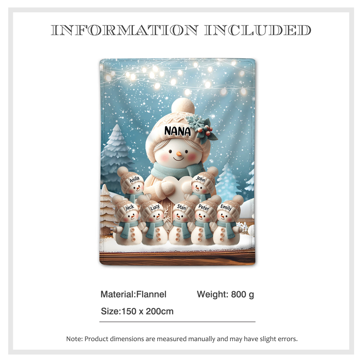Personalised Snowman Family Blanket with Custom 8 Names Cozy Gift for Family-Jessemade AU