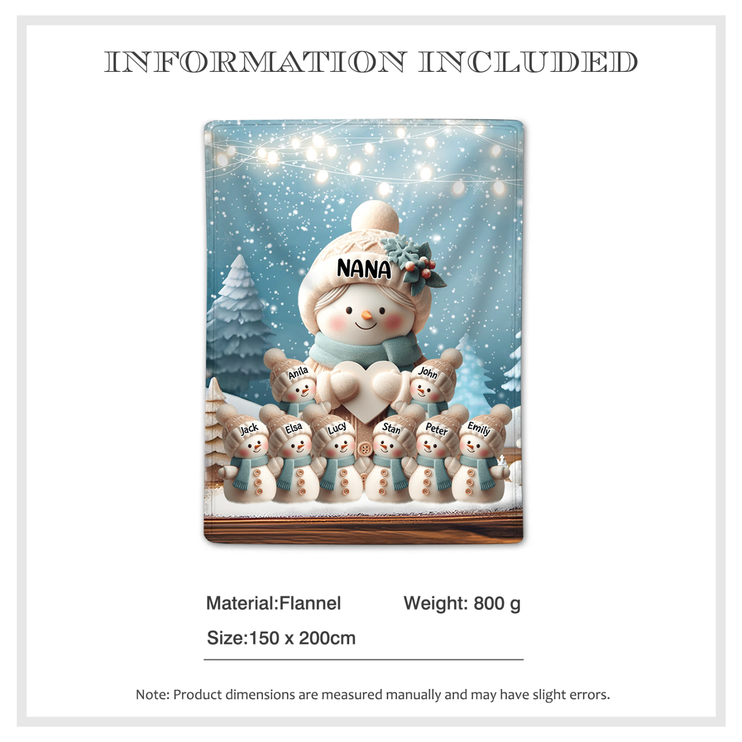 Personalised Snowman Family Blanket with Custom 9 Names Cozy Gift for Family-Jessemade AU