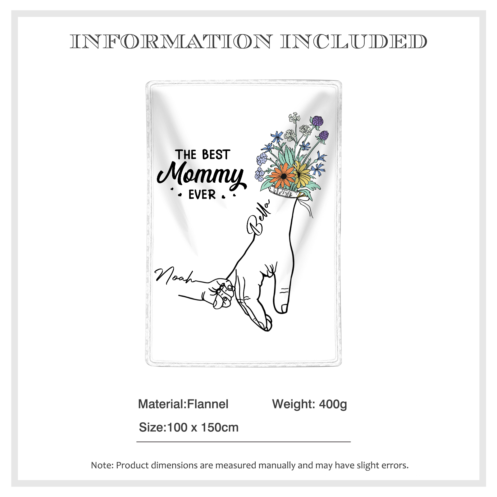 Personalised Hand and Flower Blanket with Custom 2 Names Family Gift-Jessemade AU