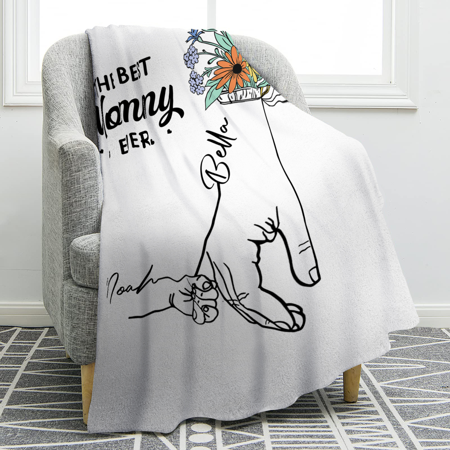 Personalised Hand and Flower Blanket with Custom 2 Names Family Gift-Jessemade AU