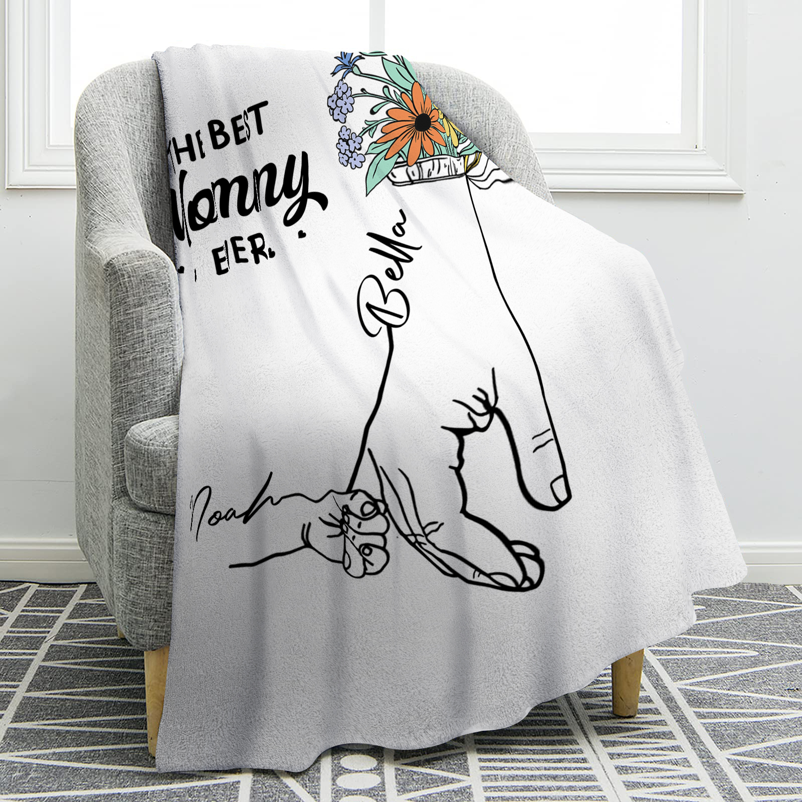 Personalised Hand and Flower Blanket with Custom 2 Names Family Gift-Jessemade AU