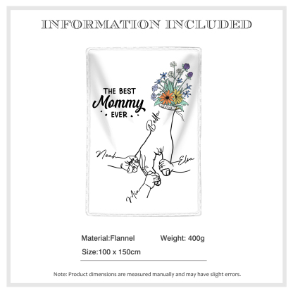 Personalised Hand and Flower Blanket with Custom 4 Names Family Gift-Jessemade AU