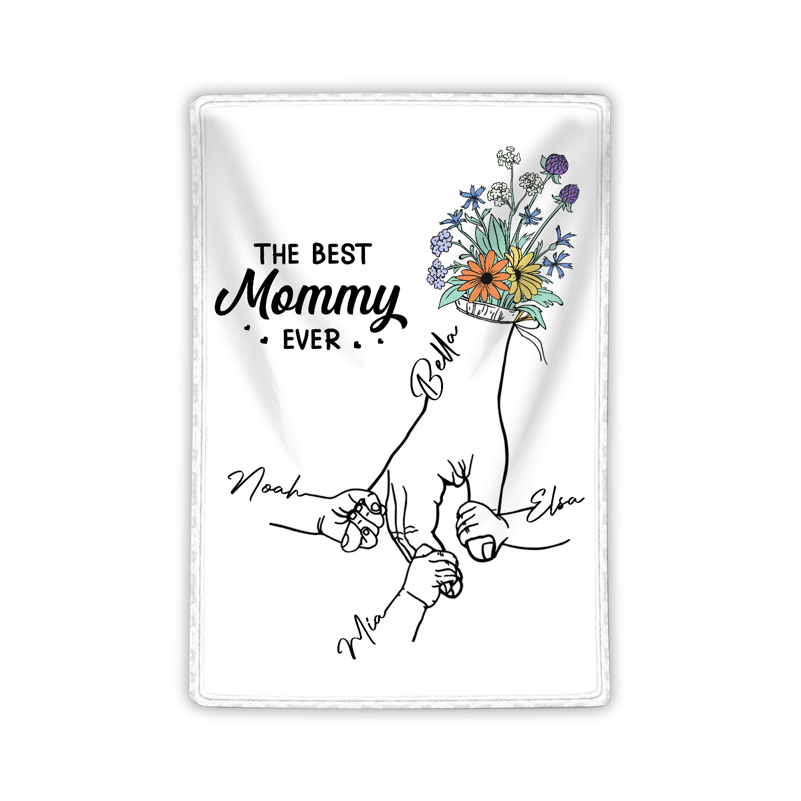 Personalised Hand and Flower Blanket with Custom 4 Names Family Gift-Jessemade AU