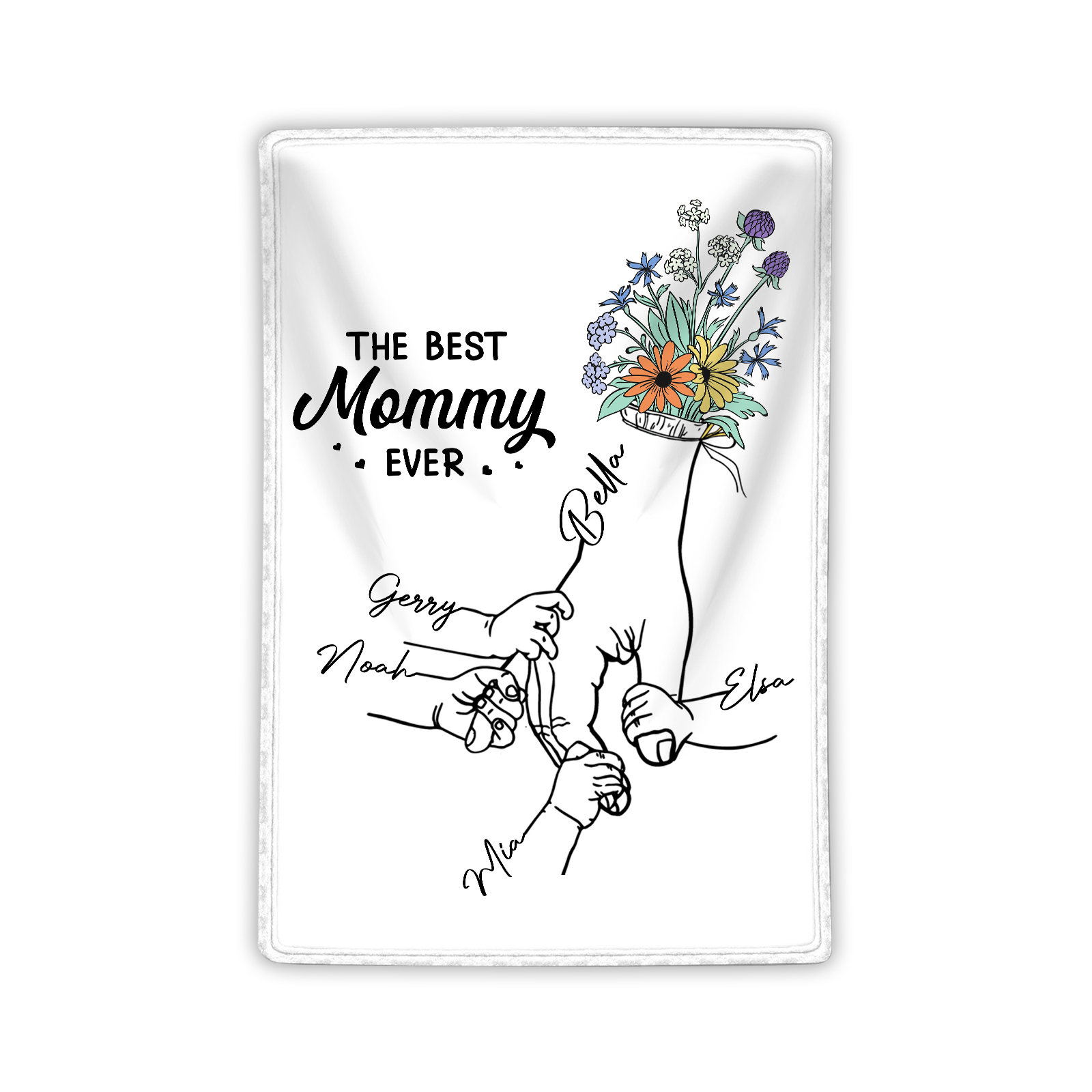 Personalised Hand and Flower Blanket with Custom 5 Names Family Gift-Jessemade AU