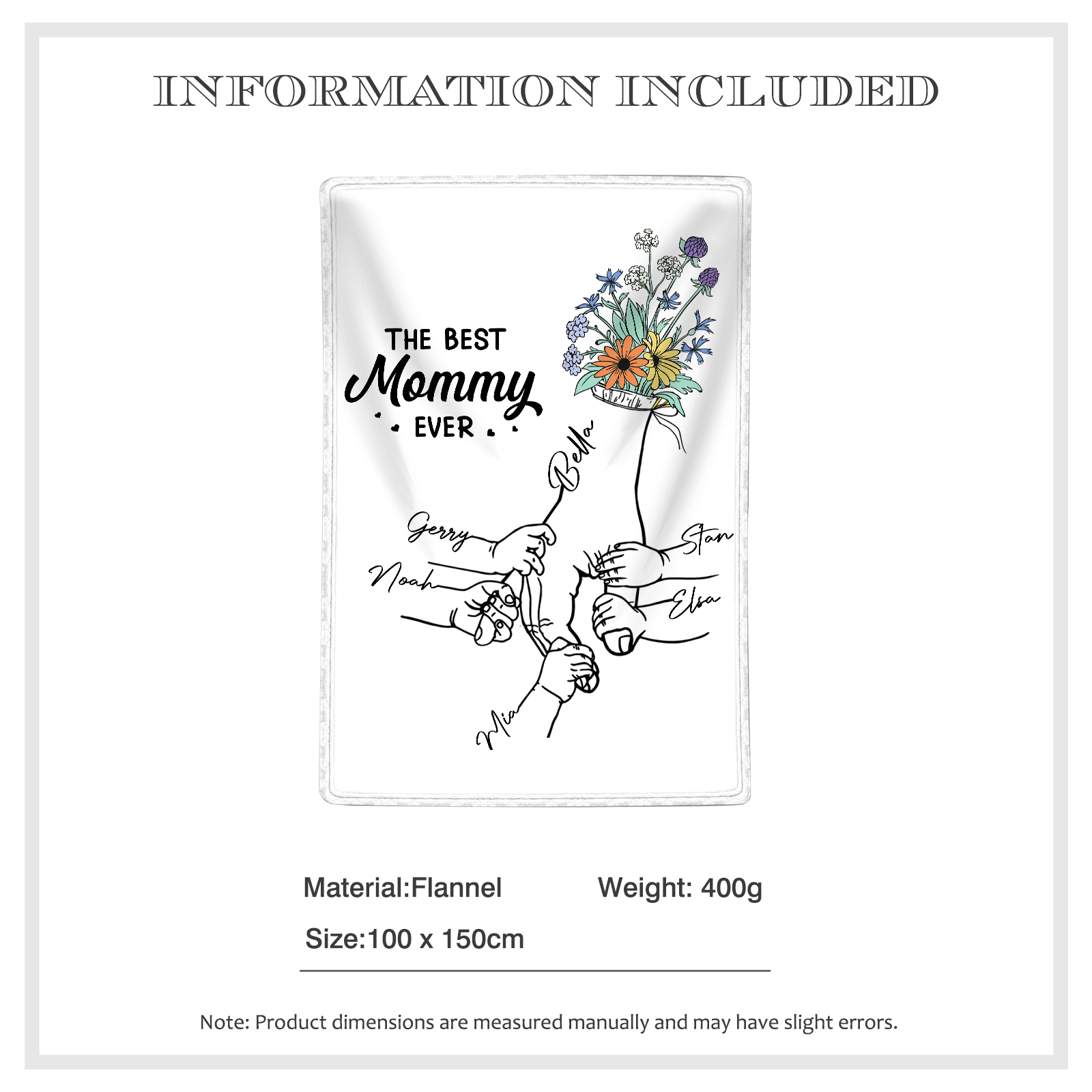 Personalised Hand and Flower Blanket with Custom 6 Names Family Gift-Jessemade AU