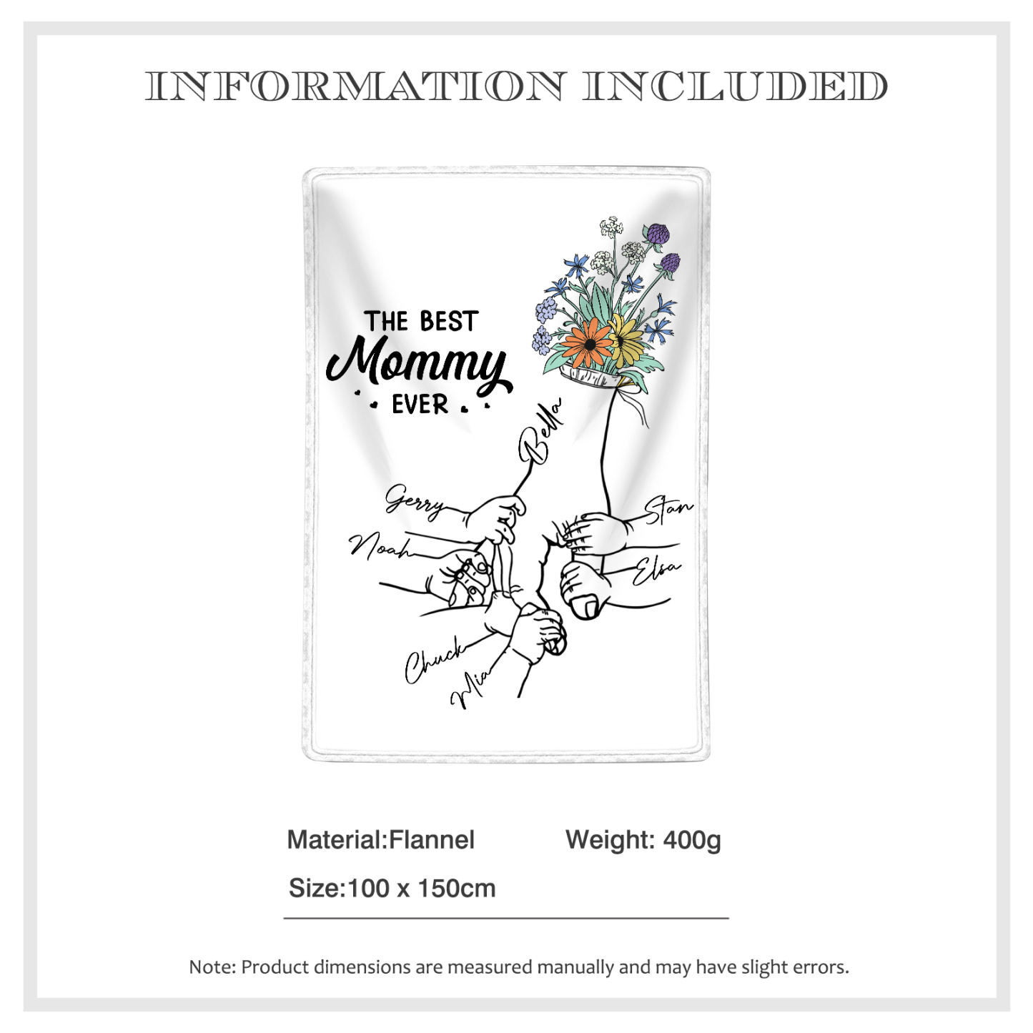 Personalised Hand and Flower Blanket with Custom 7 Names Family Gift-Jessemade AU
