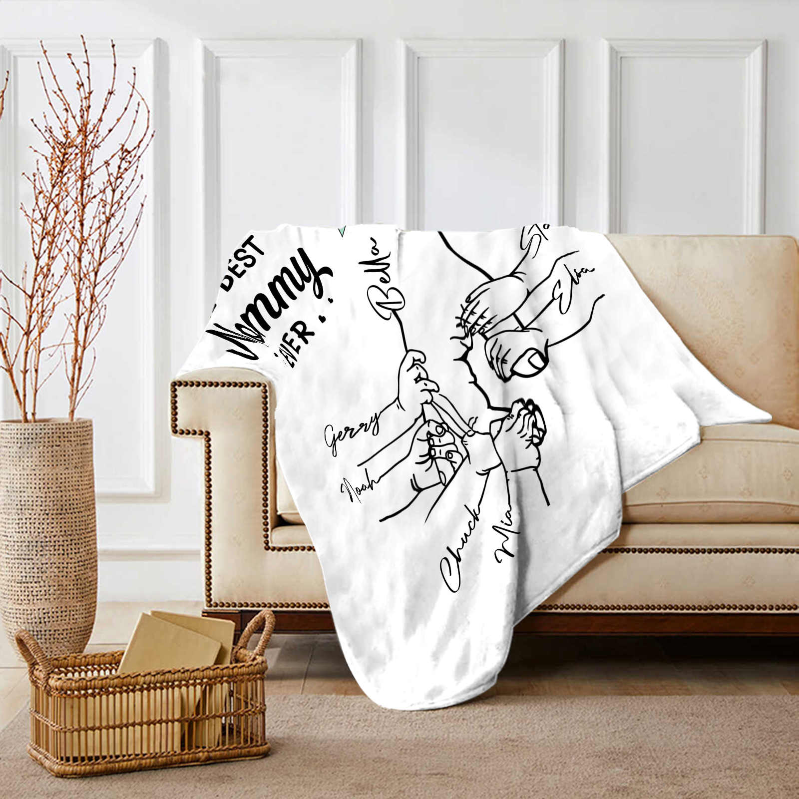 Personalised Hand and Flower Blanket with Custom 7 Names Family Gift-Jessemade AU