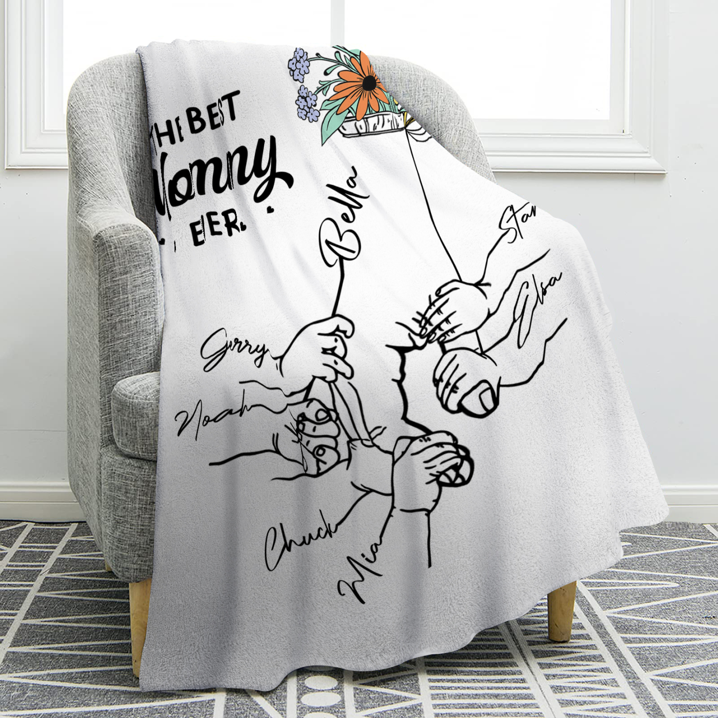 Personalised Hand and Flower Blanket with Custom 7 Names Family Gift-Jessemade AU