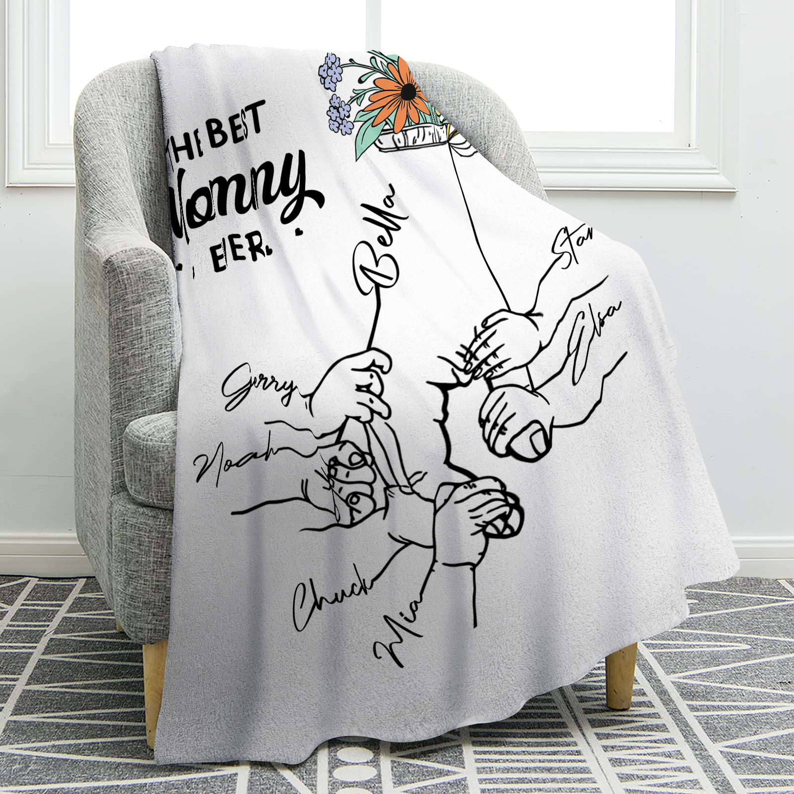 Personalised Hand and Flower Blanket with Custom 7 Names Family Gift-Jessemade AU