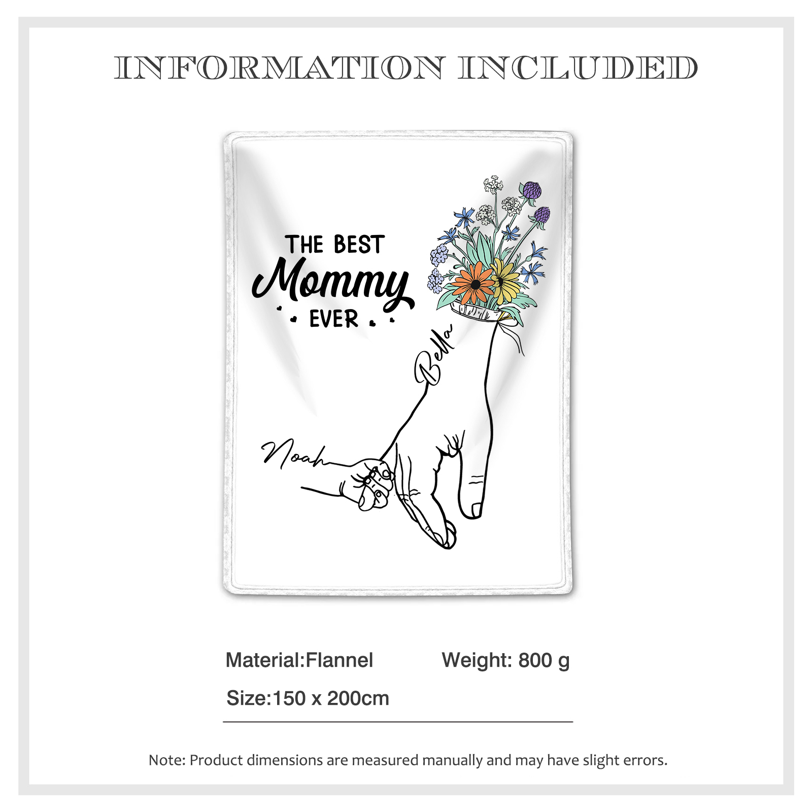 Personalised Hand and Flower Blanket with Custom 2 Names Family Gift-Jessemade AU
