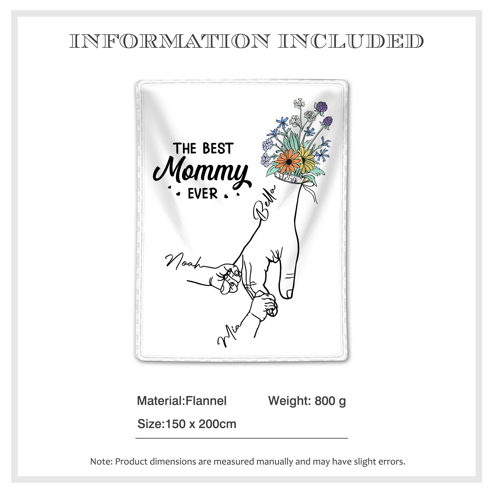 Personalised Hand and Flower Blanket with Custom 3 Names Family Gift-Jessemade AU