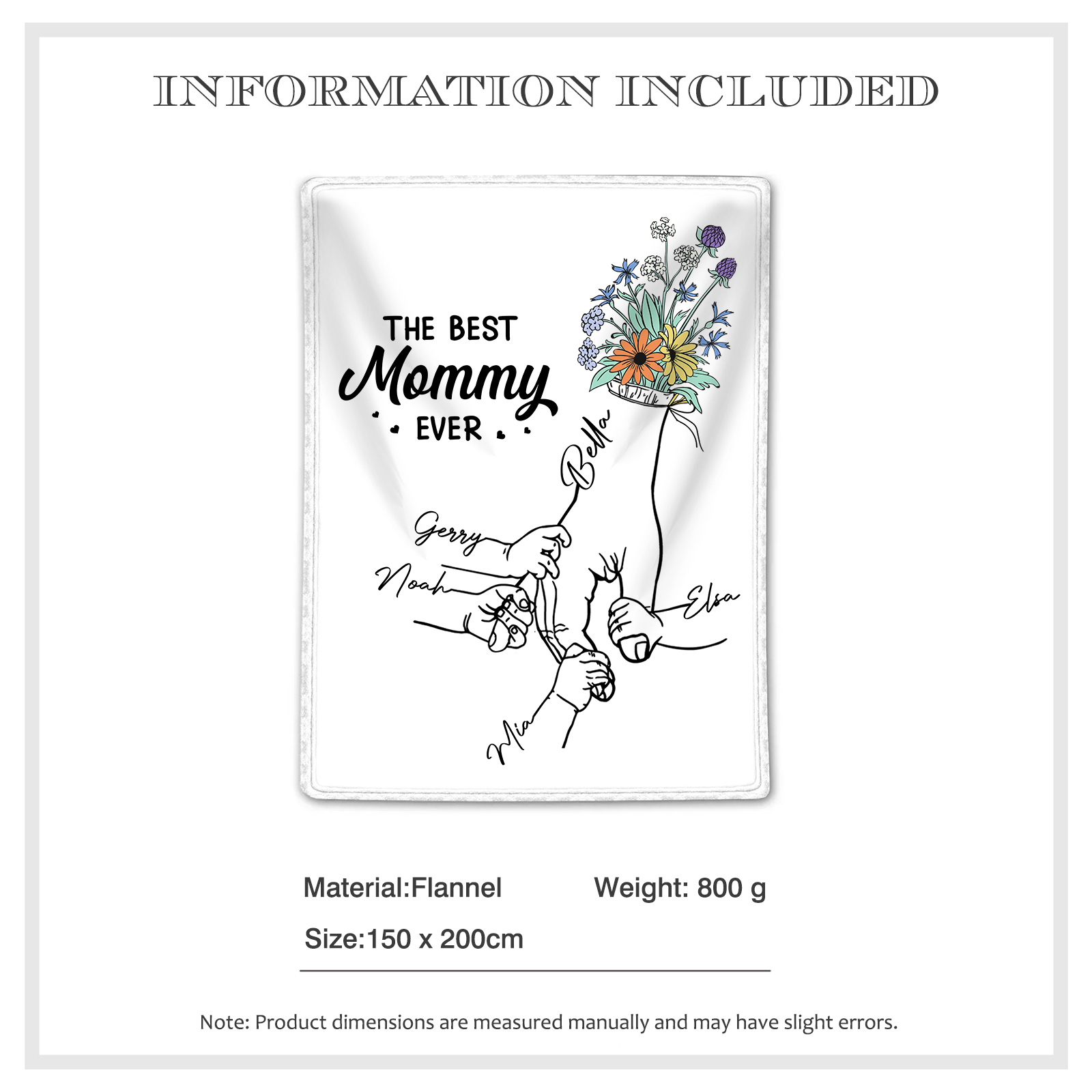 Personalised Hand and Flower Blanket with Custom 5 Names Family Gift-Jessemade AU